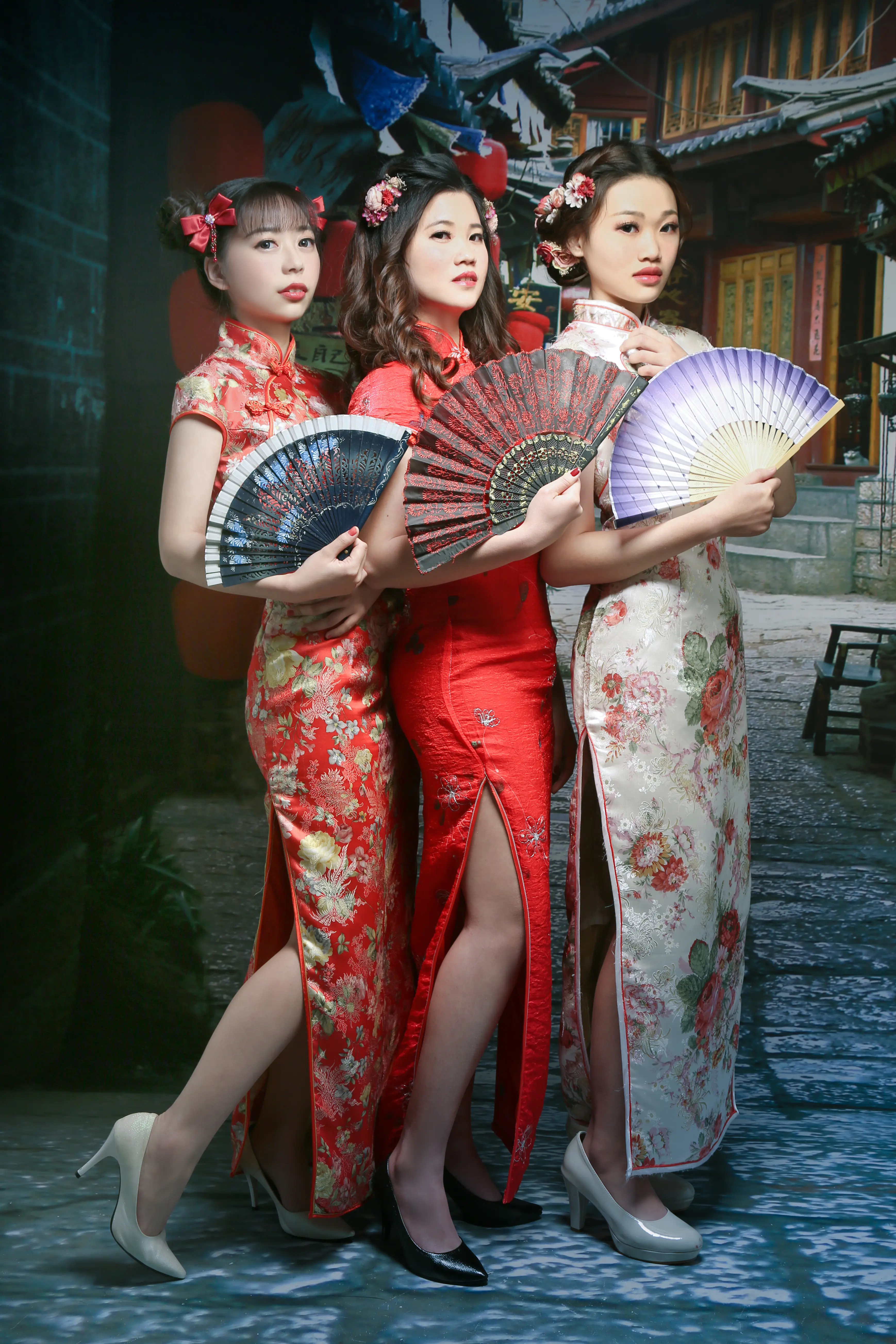 高雄旗袍閨蜜寫真｜多人古典扇子合照